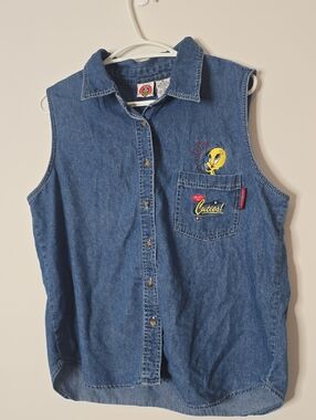 Y2k Warner Bros. Looney Tunes Denim Shirt with Tweety Bird